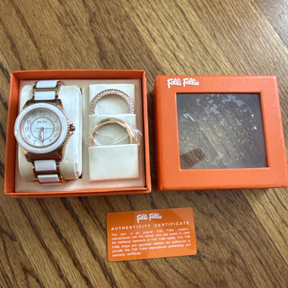 Folli Follie Ceramic & Rose Gold Watch Set with Interchangeable Bezels - NIB